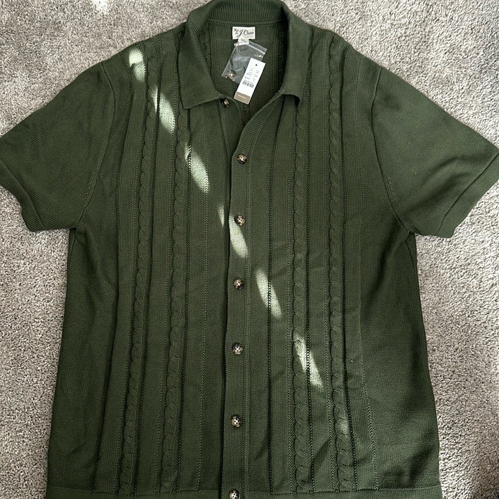 Cotton cable-knit short-sleeve cardigan sweater-polo